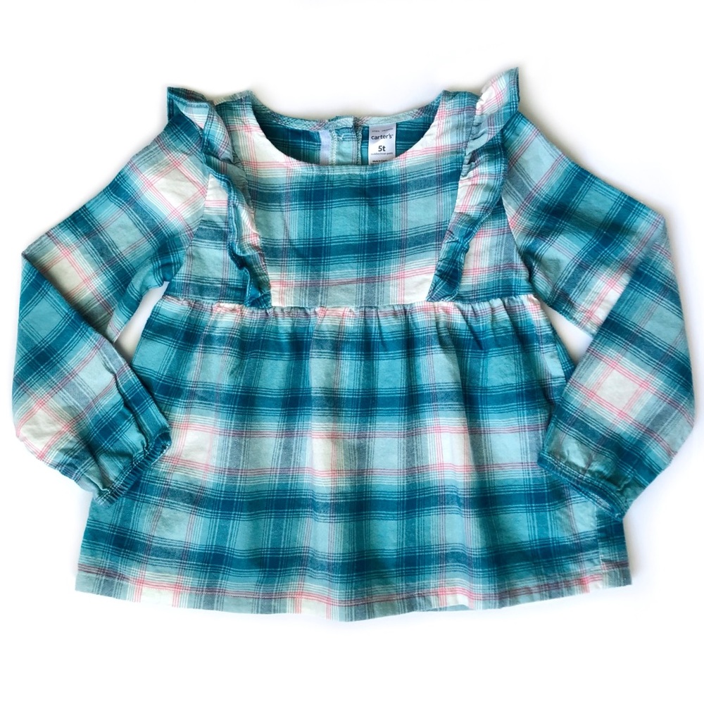 ✅ 5 for $25 - Plaid Ruffle Top, Blue & Pink Carter’s 4T